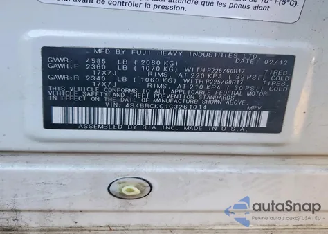 2012 Subaru Outback 2.5I Limited z USA, uszkodzony, nr VIN 4S4BRCKC1C3261014